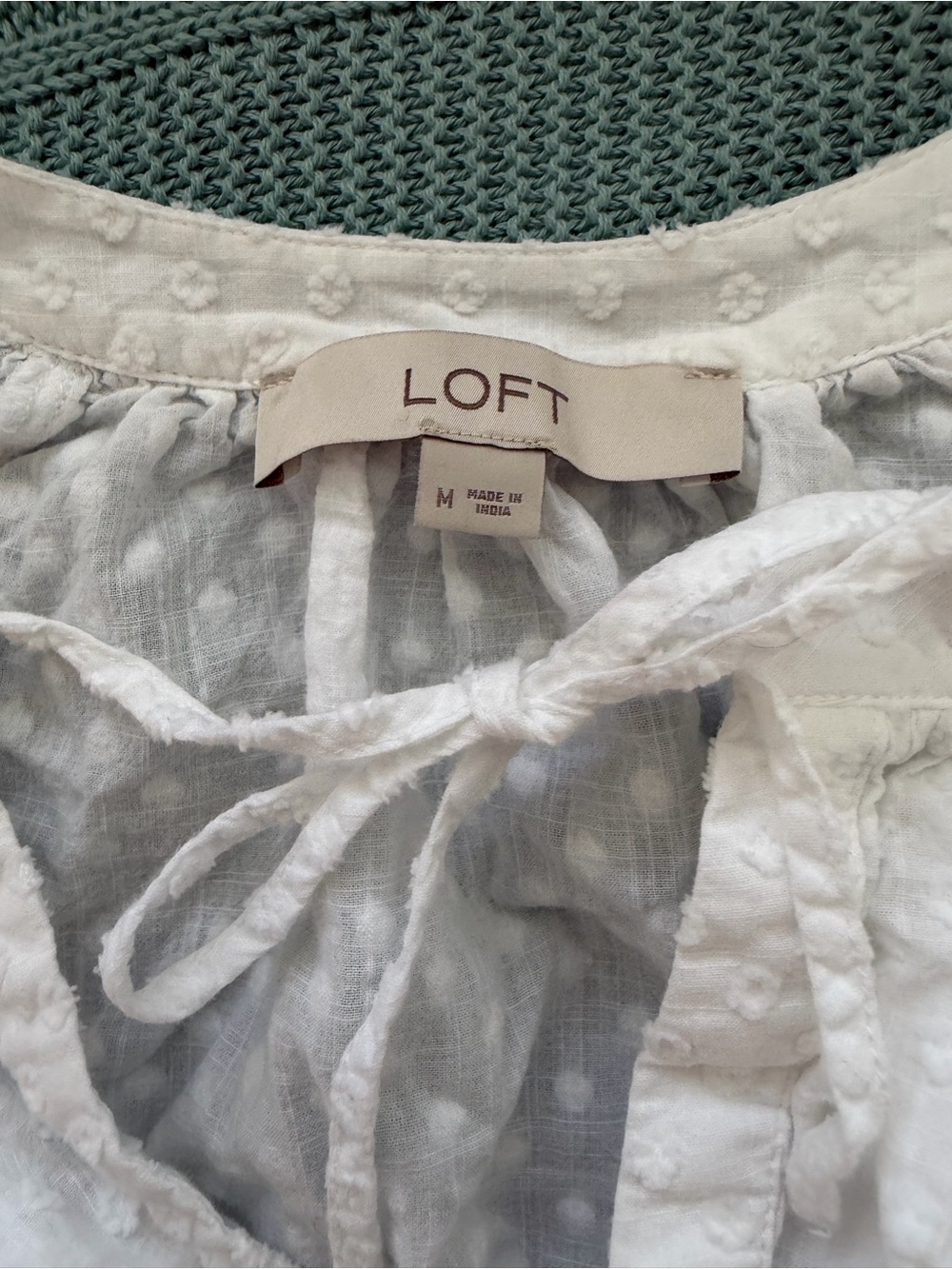 LOFT White Swiss Dot Tie-Neck Blouse Size Medium - Picture 2 of 5